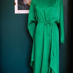 BCBGMaxAzria off-shoulder green maxi dress